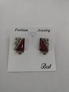 Vintage Plum & Silver Tone Fashion Earrings - Picture 1 of 6