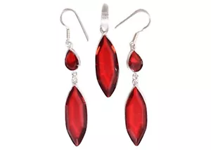 Sterling Silver Ruby Quartz Gemstone Handmade Pendant Earrings Wedding's Gift - Picture 1 of 9