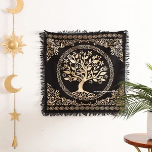 Hippie Indian Gold Tree of Life Printed Wall Hanging Tapestry Altar Cloth 18" - Foto 1 di 5