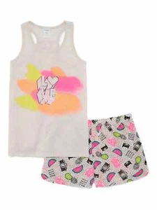 Girls Rainbow Love Pajamas Kitty Cat Hearts Shorts & Tank Top Sleep Set - Picture 1 of 1