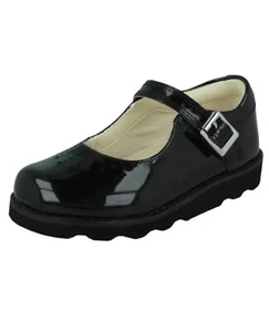 Clarks Inf Girls Crown Jump Black Patent Leather School Party Shoes 7 F / Eu 24 - Picture 1 of 4