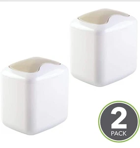mDesign Vanity Countertop Wastebasket Trash Can- White/Satin & Black - Pack of 2 - Picture 1 of 10