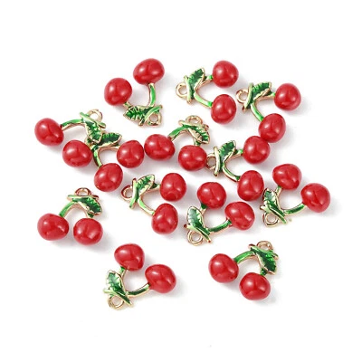 5pcs Cherry Pendant Brass Enamel Charm Red DIY Necklaces Jewelry Making Bracelet - Image 1 of 3