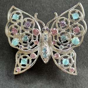 Vintage Brosche rosa & blau Strass Schmetterling - Bild 1 von 3