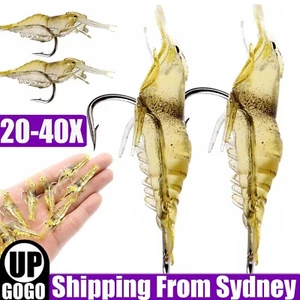20-40 Soft Plastic Bass Yabbie Prawn Shrimp Fishing Lure Jig Heads Bream Natural - Picture 1 of 10