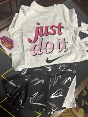 NEW NIKE TODDLERS GIRLS 2 Piece Shorts Set SIZE 6 NWT Pink Black White shirt - Image 1 of 4