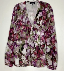 Evan Picone Woman’s Button Up Blouse 20W Purple Floral Chiffon Ruffles Prairie - Picture 1 of 7