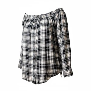 Wet Seal XL schwarz weiß kariertes Flanell schulterfreies Oberteil R $ 29 - Bild 1 von 8