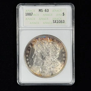 1887 1 $ MS63 Toned Morgan Silver Dollar - ANACS Soapbox - Lovely Coin - Bild 1 von 2