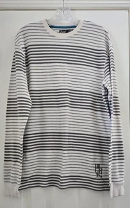 Vintage Y2K Billabong Shirt Herren L grau weiß gestreift L/S Thermo Waffel Logo Strick Tee - Bild 1 von 17
