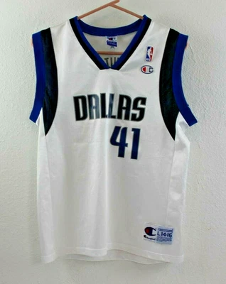 Camiseta blanca de los Dallas Mavericks Dirk Nowitzki 41 campeón de la NBA grande para niño 14-16 Foto 1 de 4