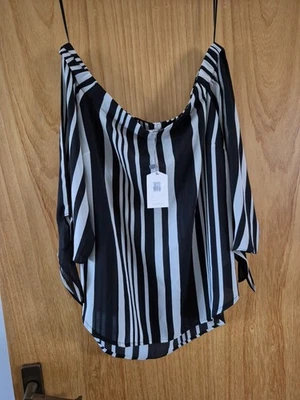 BNWT Off Shoulder Striped Top From Oasis, Size 10. With 3/4 Length Tie Sleeves - Image 1 of 4