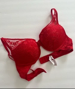 Auden Push-Up Plunge Coverage BH Gr. 34A rot Spitze Bügel BH - Bild 1 von 9