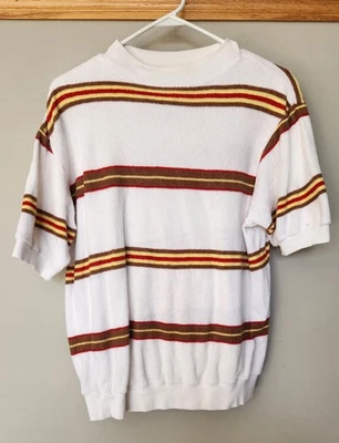 Camisa de tela de rizo de algodón peinado TOPPS vintage a rayas blanca grande años 70 80 Foto 1 de 4