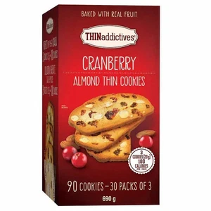 2 xThin Addictives, Almond Thin Cookies Cranberry, 90 cookies total 690g/24.3 oz - Picture 1 of 3