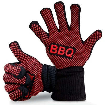 NutriChef Non-Slip Cooking Gloves-Universal Size & Flexible-Black/Red-2pcs