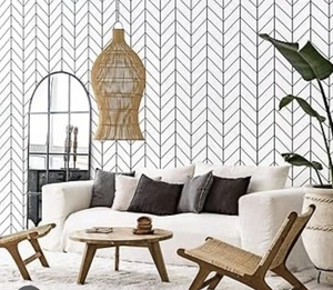 LOT of 3 Peel & Stick Wallpaper Rolls CHEVRON Pattern White Navy 196” x 17.5” - Picture 1 of 7