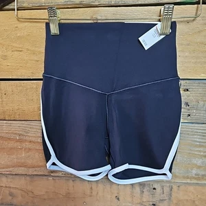 Pantaloncini Offline by Aerie donna XS Real Me High Rise Shortie 3" biker neri/bianchi nuovi con etichette - Foto 1 di 6