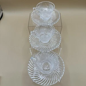 Vintage FEDERAL GLASS "DIANA" Swirl Clear Demitasse Cup and Saucer (3) USA - Picture 1 of 7