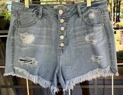 High Waist Distressed Button Up Cut Off Shorts Sz 12 32” Waist - Image 1 of 3
