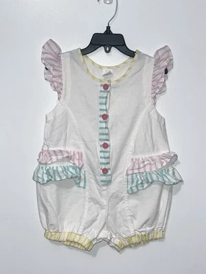 Vintage 90s Girls One-piece Striped Romper Sleeveless, Ruffles, Snap Closure - Image 1 of 4