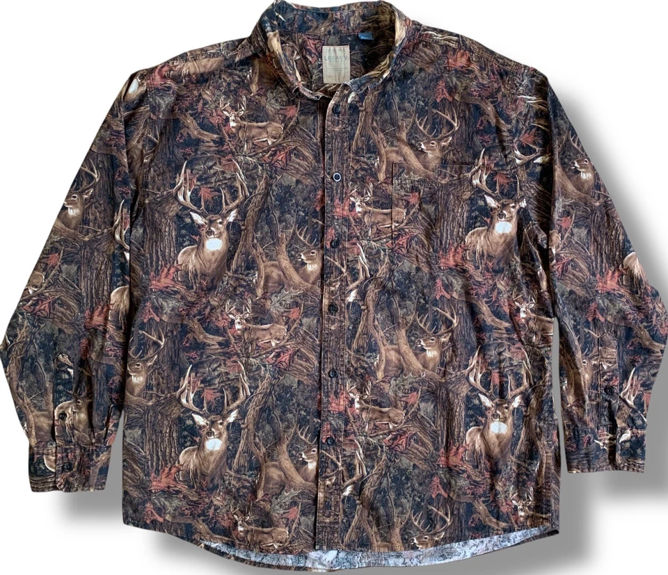 Legacy Falls Outfitters Brown Whitetail Deer Men's XL Button Down Hunting Shirt - Image 1 of 4