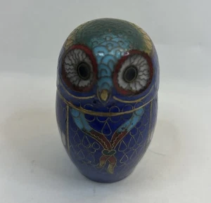 Vintage Cloisonné Emaille Eule Statue 2 3/4" mit Messingsockel, Schmuckschatulle - Bild 1 von 6