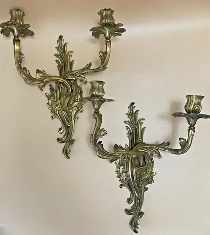 Pair Louis XV Style Brass Two Light Candle Sconces - George S. Hawn Collection Cover