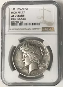 1921 High Relief Peace Silver Dollar $1 NGC XF Details Obverse Tooled - Picture 1 of 4