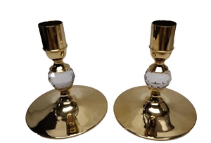 Vintage PR VALERIO ALBARELLO Candleholders Gold Plated Brass SWAROVSKI  Crystal - Picture 1 of 4