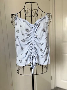 WOMEN's - Mango Sky Blue with Floral Print Strappy, Cropped, Ruched Vest Top - Picture 1 of 11