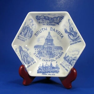 South Dakota Souvenir Hexagon Ceramic Trinket Dish Badlands Mt Rushmore Pierre  - Picture 1 of 4