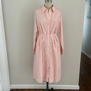 EXLURA Women's Long Sleeve Striped Button Down Shirt Dress with Pockets Pink S - Picture 1 of 11