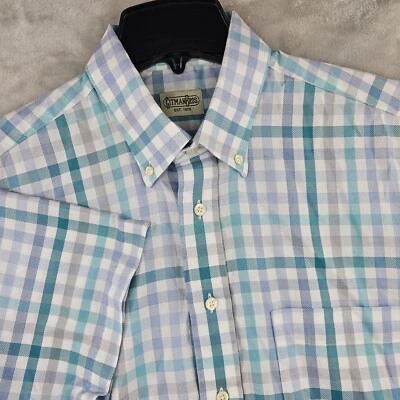 Gitman Bros Mens Large Short Sleeve Button Down Blue Plaid USA MADE - Image 1 of 4