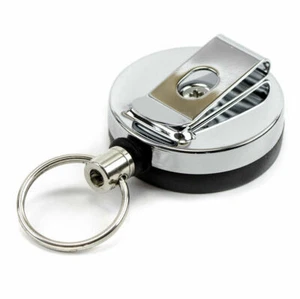 Small Heavy Duty Retractable Key Chain Metal Pull Ring Badge Reel YoYo Steel - Foto 1 di 3