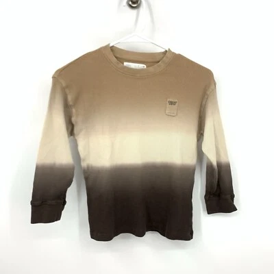 ZARA Kids Size 7 Small T Shirt Waffle Thermal Brown Ombre Dip Dye Top Boys Girls - Image 1 of 4