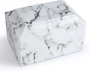 White Marble Cremation Urn, Memorial Urn Vault for Human Ashes, Adult Sized Urn  - Picture 1 of 7