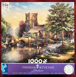 Rompecabezas de 1000 piezas usado Thomas Kinkade Studios "Willow Wood Chapel" de Ceaco - Imagen 1 de 5