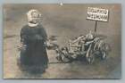 Little Dutch Girl W New Years Toy Cart Rppc Antique Netherlands Photo Foto 1900S