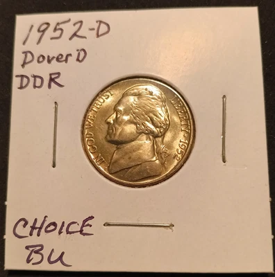 1952-D JEFFERSON NICKEL  VERY RARE strong RPM D OVER D w/Reverse doubling - Image 1 of 4