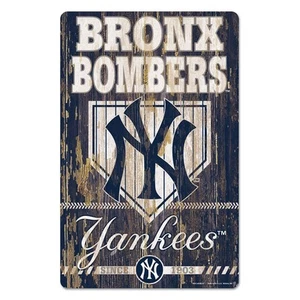 MLB New York Yankees Wood Sign 11" x 17" Slogan Distressed Wall Baseball Blue - Picture 1 of 3