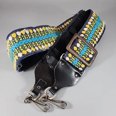 Woven SLR CAMERA STRAP Yellow White Blue COOL Vintage 70s Hippie  - Image 1 of 4