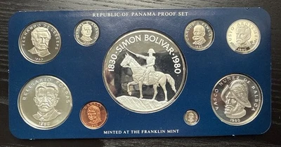 РЕДКИЙ набор серебряных монет чеканки пруф Панама 1980 бальбоа - Изображение 1 из 4