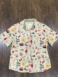 De Colección Sharon Mujer Joven Mediana Jardinería Abotonada Lino Camisa Flores Pala - Imagen 1 de 9