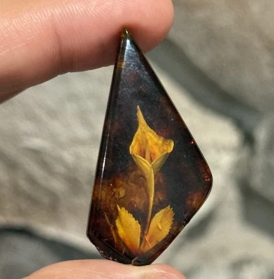 Ámbar Báltico Genuino 18.3ct 43.5x22x7mm Con Gema Cabujón Flor Cala Tallada Foto 1 de 4