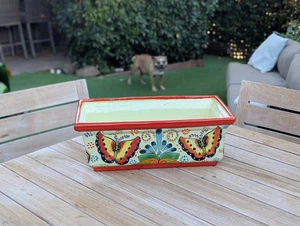 Window Box Planter is Handmade Talavera Pottery with a Butterflies Motif - Afbeelding 1 van 13