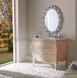 Mobile Bagno Bombato Foglia Argento Con Rilievi Mod Giada piedini intagliati!!! - Foto 1 di 1