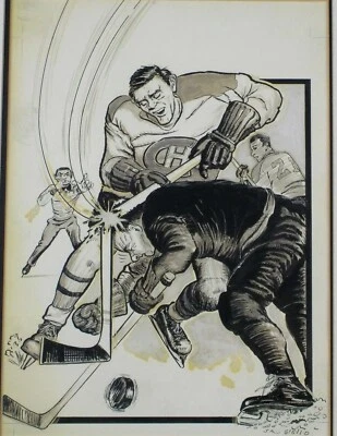 Vintage Mixed Media Illustration of Maurice(Rocket)Richard by Sal Giglio Listed - Image 1 of 4