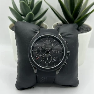 BOSS MEN'S 1513720 CHRONOGRAPH WATCH BLACK RUBBER STRAP BLACK DIAL BLACK CASE - Picture 1 of 5