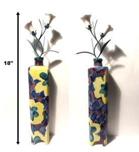 SIGNED POTTERY, 18" FLOWER DECANTER w PORCELAIN STOPPER HANDMADE PAINTED 3.5 LBS - Picture 1 of 24